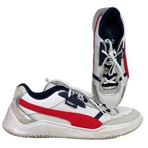Puma Mens DC Future Sneakers White Red 373022-02 Textile Low Top Air Cushion 13M